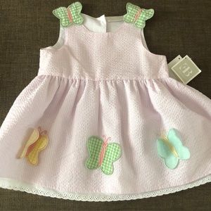 NWT elegant baby pink and white butterfly dress